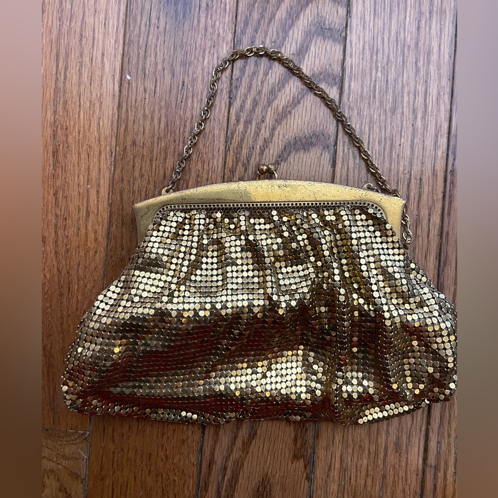 Vintage Whiting and Davis, Gold Tone, Kisslock Evening Bag.  Made in the USA.